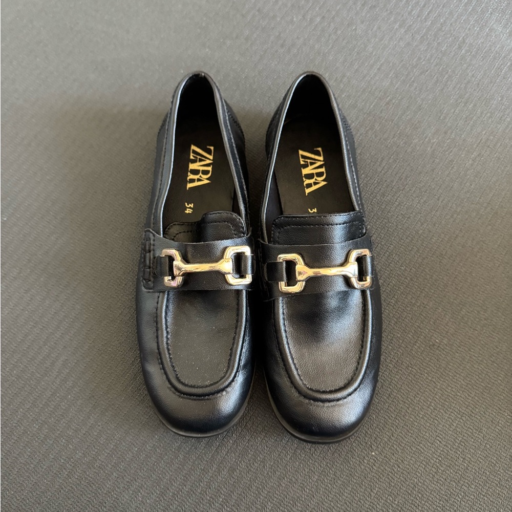 Zara Black Kids Loafers with Gold Hardware